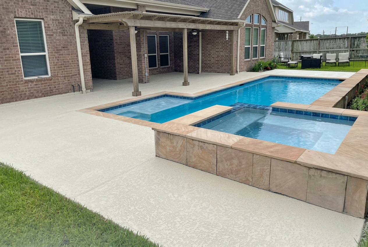 Porch concrete coating project by R&L Spray Deck in Houston
